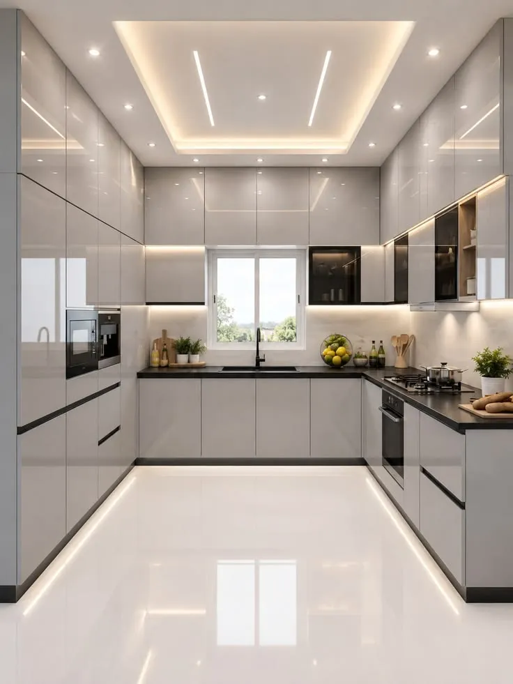 Modular kitchen with profile lighting