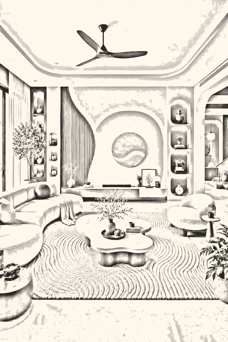 Pencil drawing of a living room